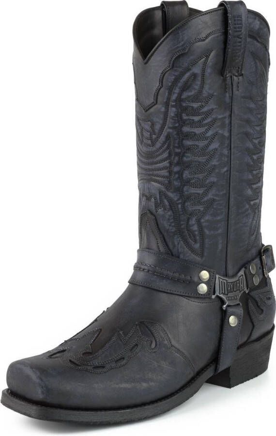 Mayura Boots Indian 2471 Vintage Zwart Cowboy Biker Laarzen Heren Vierkante Neus Platte Hak Afneembaar Spoor Echt Leer