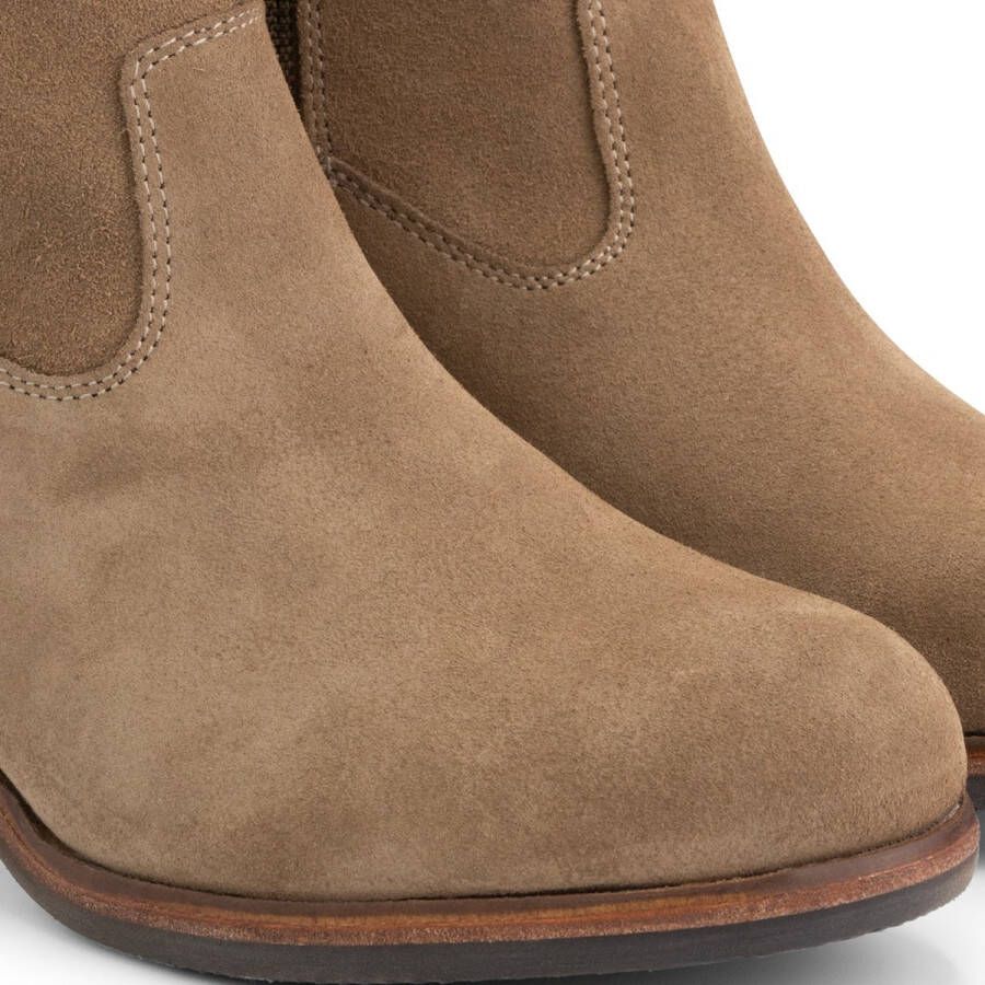 Mysa Poppy Suede Nette leren dames enkellaarzen op hak Taupe suede leer