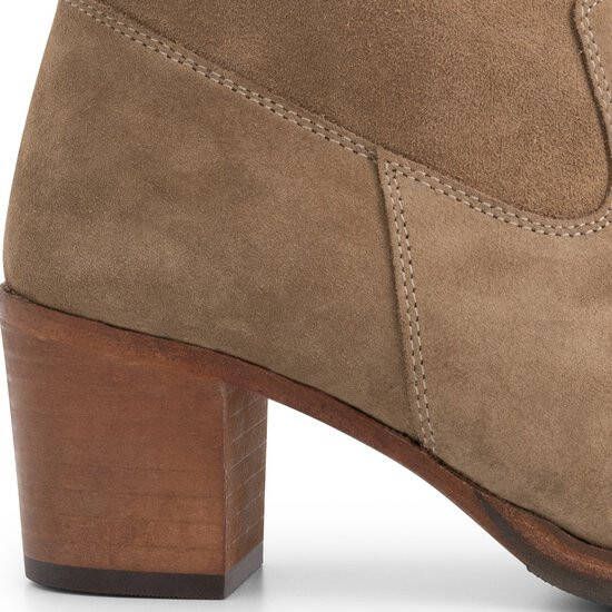 Mysa Poppy Suede Nette leren dames enkellaarzen op hak Taupe suede leer