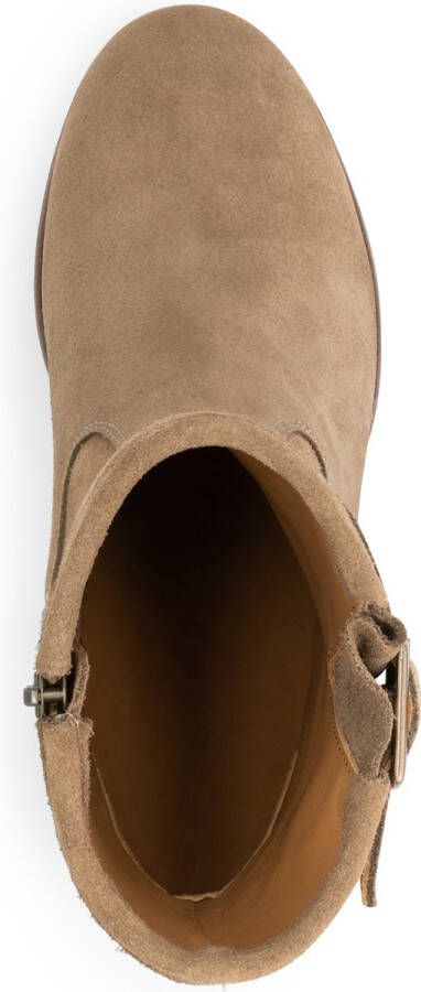 Mysa Poppy Suede Nette leren dames enkellaarzen op hak Taupe suede leer