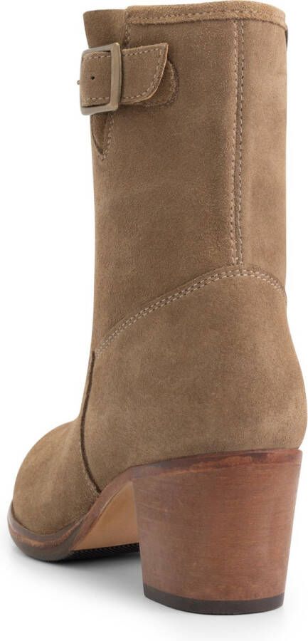 Mysa Poppy Suede Nette leren dames enkellaarzen op hak Taupe suede leer