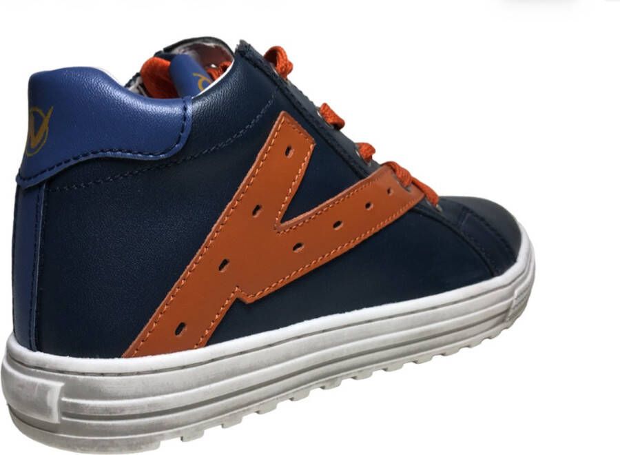 Naturino -Snip High veter rits hoge lederen sneakers navy orange