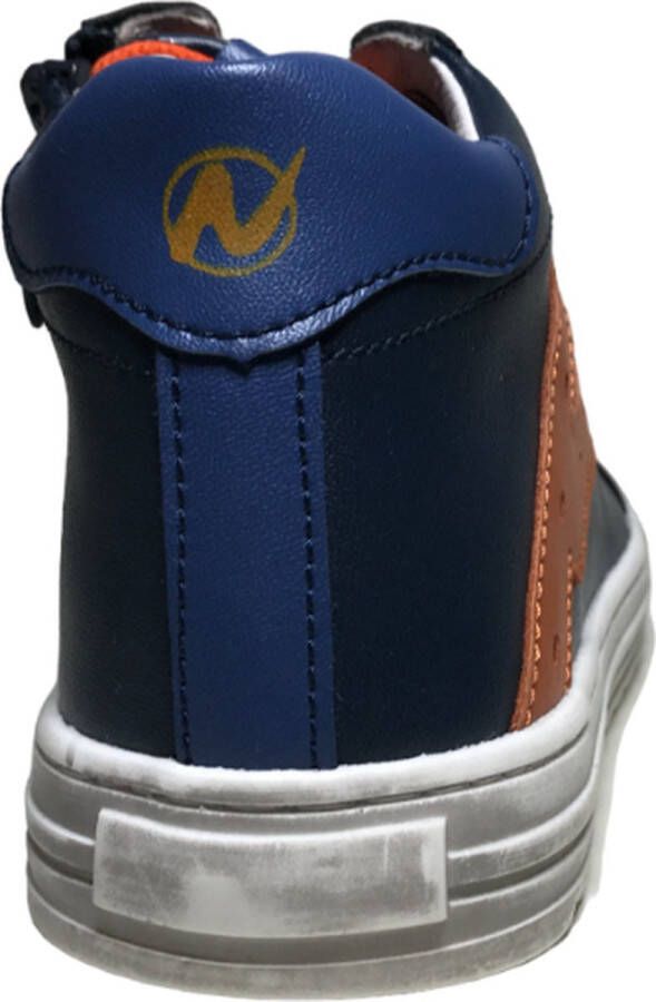 Naturino -Snip High veter rits hoge lederen sneakers navy orange