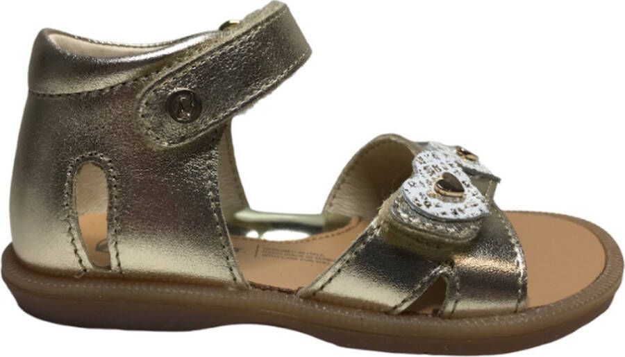 Naturino velcro's 3 hartjes lederen sandalen Meryl Goud