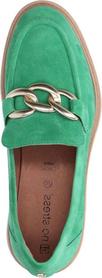 No Stress Dames Groene suède loafers met goudkleurige chain - Foto 6