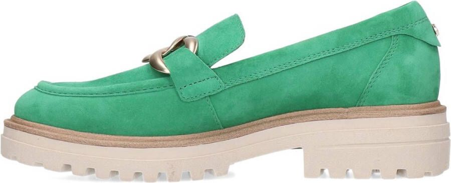 No Stress Dames Groene suède loafers met goudkleurige chain - Foto 7