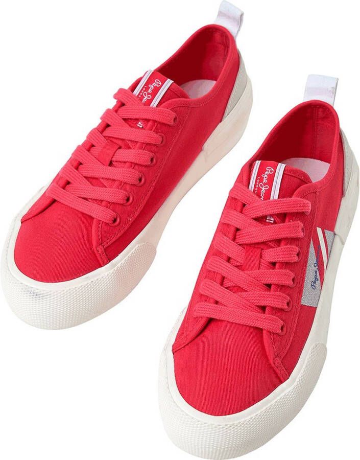 Pepe Jeans Allen Flag Color Lage Sneakers Rood Vrouw