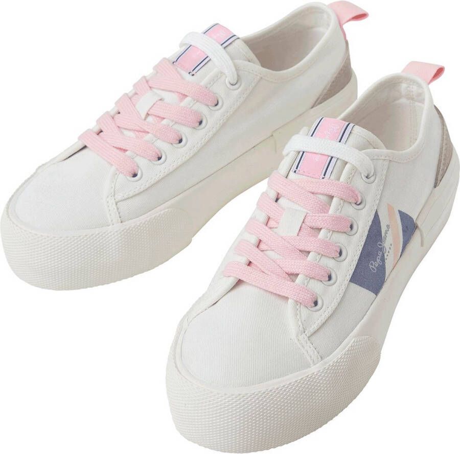 Pepe Jeans Allen Flag Color Lage Sneakers Wit Vrouw