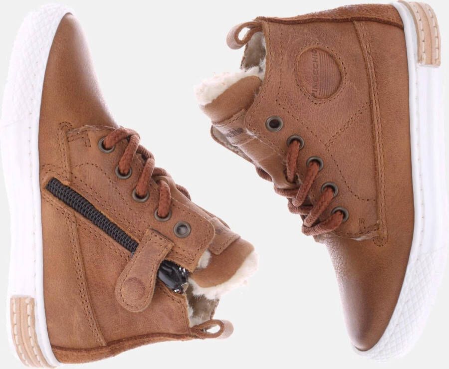 Pinocchio P2851 Hoge sneakers Leren Sneaker Jongens Cognac