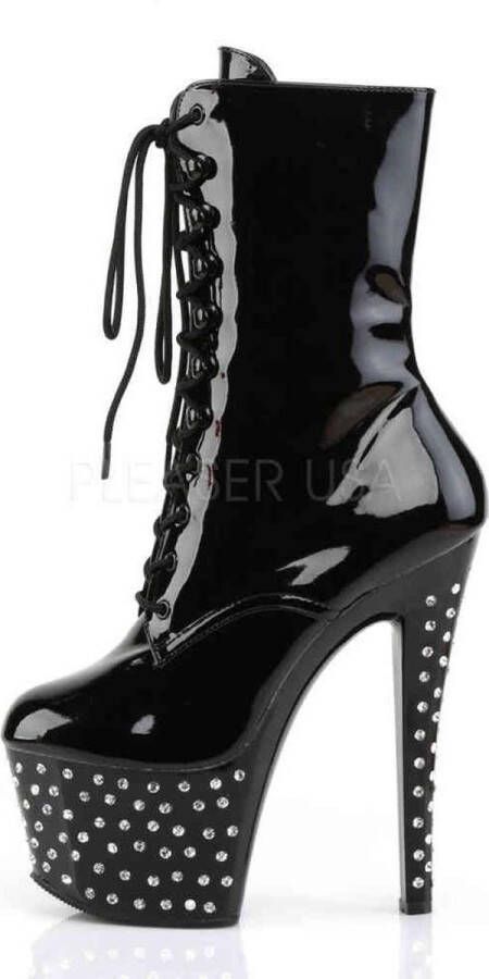 Pleaser = STARDUST-1020-7 Heel 2 3 4 RS Studded PF Lace-Up Ankle Boot Side Zip