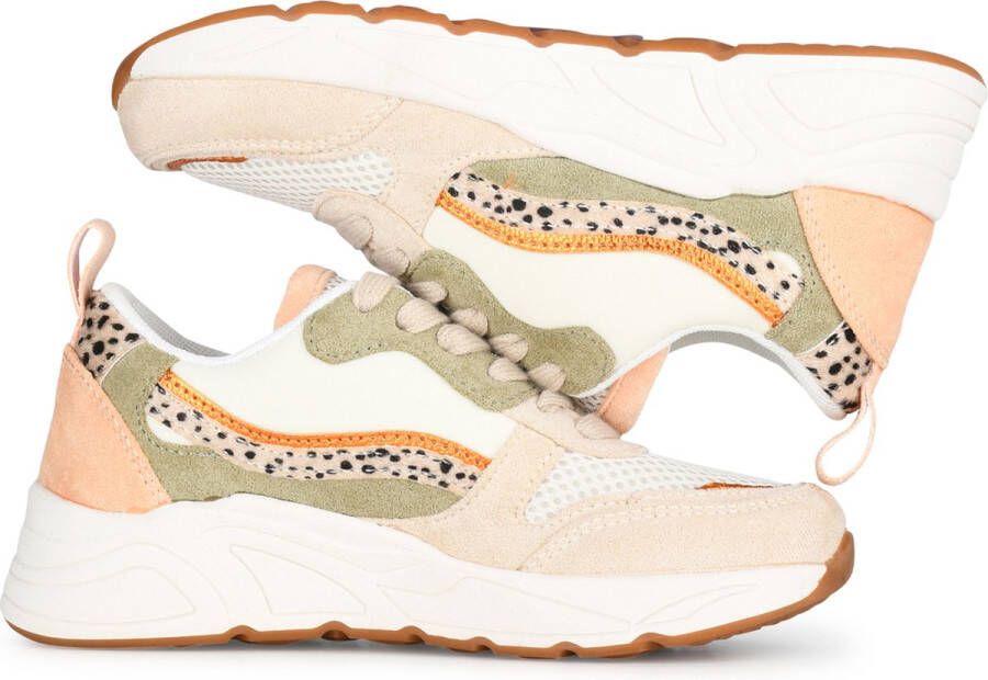 POSH by Poelman CAROCEL Dames Sneakers Beige met combinatie