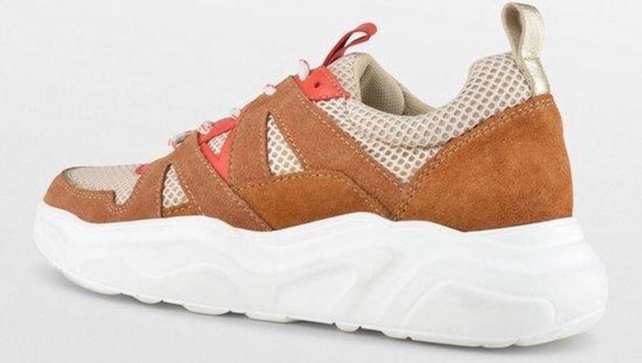 PS Poelman Year Dames Leren Chunky Runner Sneaker van Mesh en Suéde Bruin Beige Rood - Foto 7