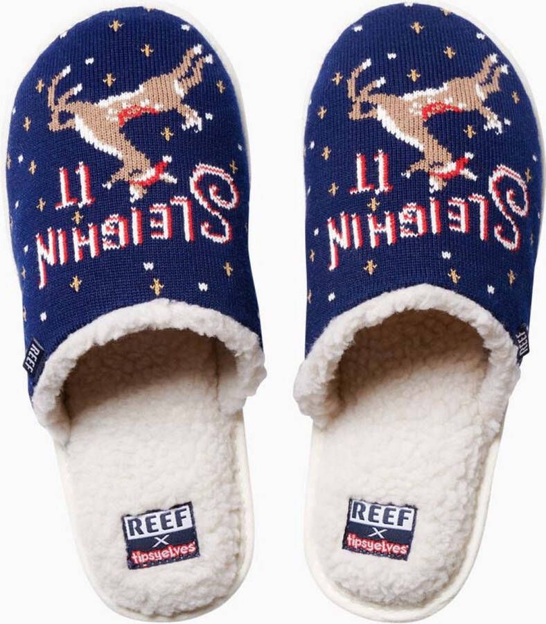 Reef X Tipsy Elves Sleighin' It dames pantoffels Sloffen Blauw Wit