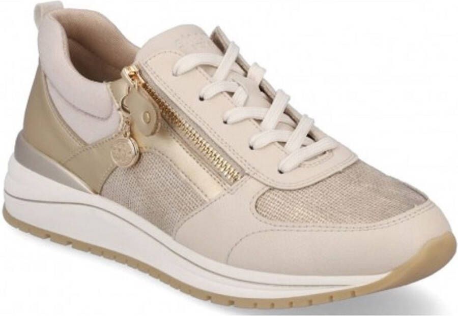 Remonte Beige Metallic Glitter Sneaker met Rits Beige Dames - Foto 6