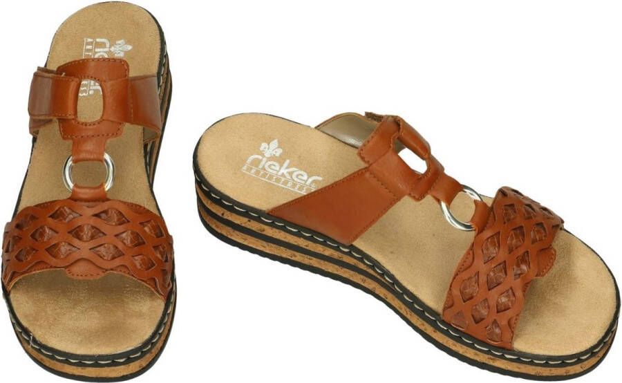 Rieker -Dames cogna caramel slippers & muiltjes