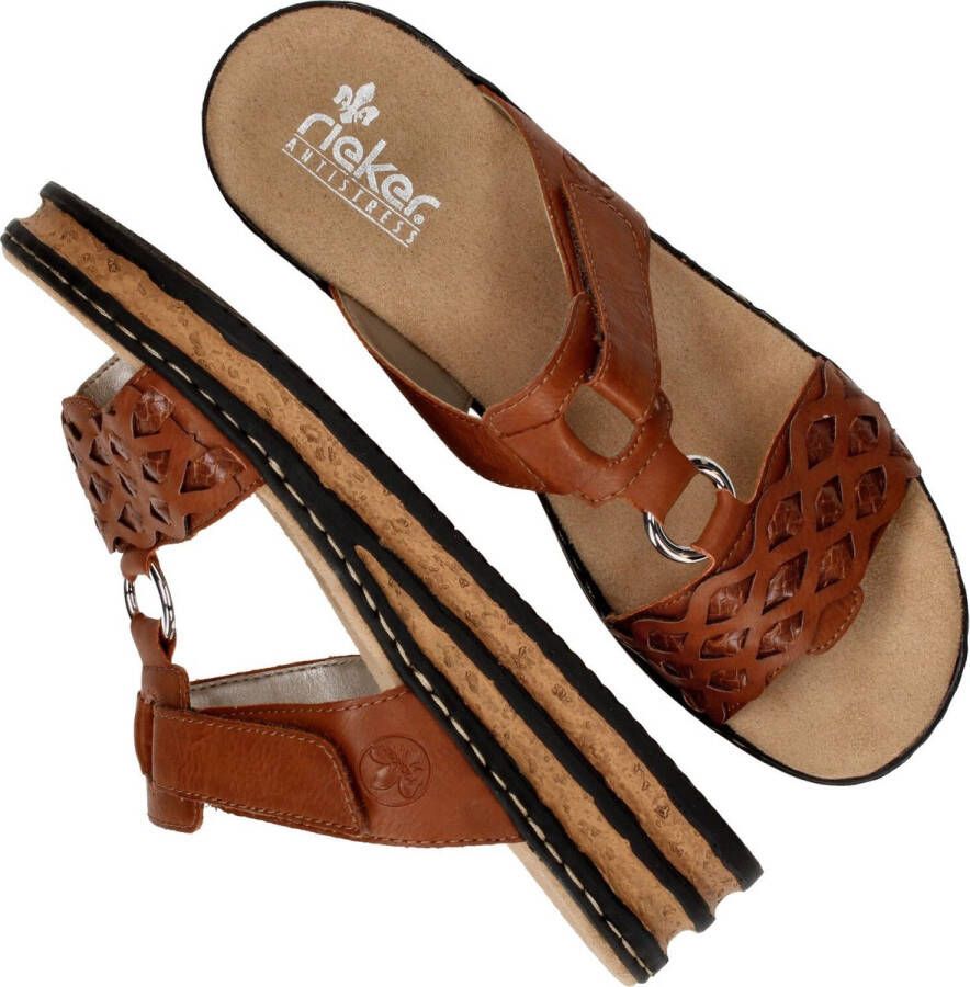 Rieker -Dames cogna caramel slippers & muiltjes