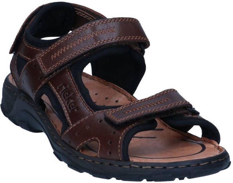 Rieker Bruine leren platte sandalen Bruin Heren