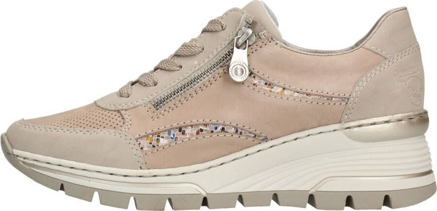 Rieker Witte Leren Sneaker met Dierenprint Accenten en Rits Beige Dames