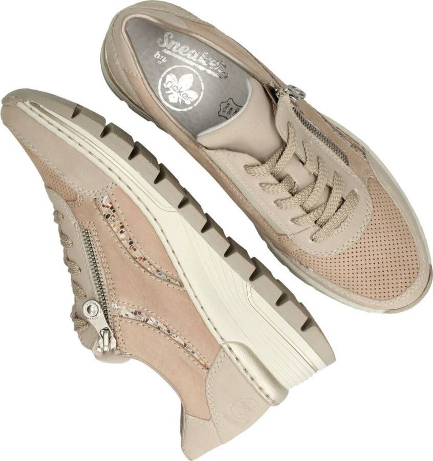 Rieker Witte Leren Sneaker met Dierenprint Accenten en Rits Beige Dames - Foto 8