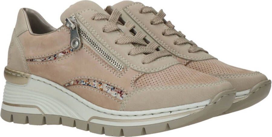 Rieker Witte Leren Sneaker met Dierenprint Accenten en Rits Beige Dames - Foto 4