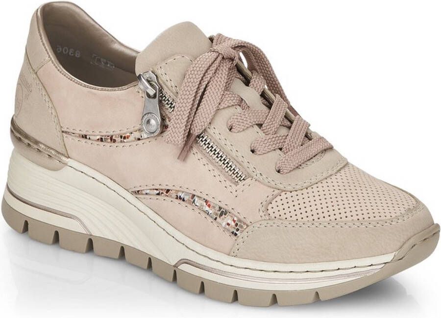 Rieker Witte Leren Sneaker met Dierenprint Accenten en Rits Beige Dames - Foto 6