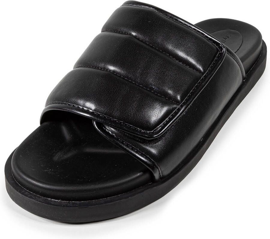 Romika Covered Footbed Quilted Upper Velcro Slide Men ZWART