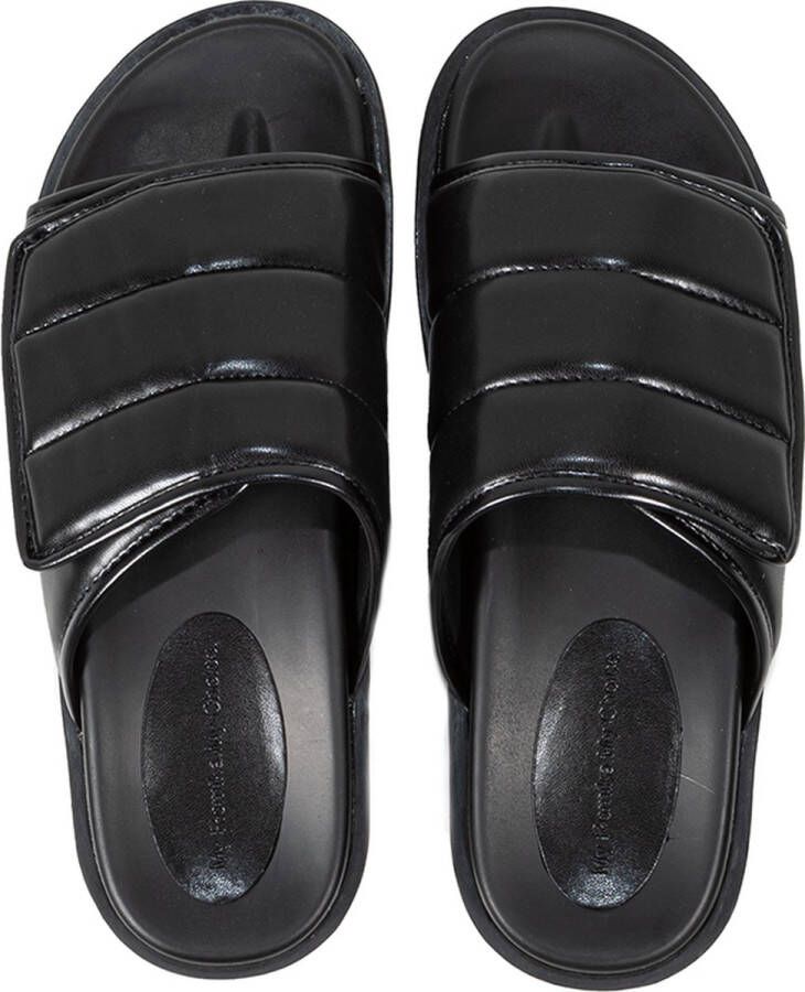 Romika Covered Footbed Quilted Upper Velcro Slide Men ZWART