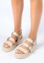 Sacha Dames Beige leren plateau sandalen met gespen - Thumbnail 5