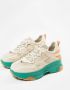 Sacha Dames Beige leren platform sneakers met groene zool - Thumbnail 8