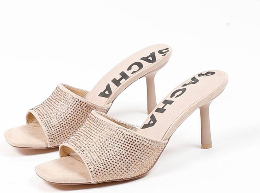 Sacha Dames Beige muiltjes met strass