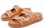 Sacha Dames Camel leren slippers met gespen - Thumbnail 8