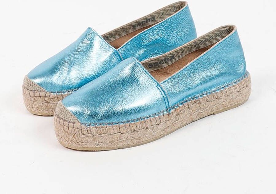 Sacha Dames Metallic blauwe leren espadrilles