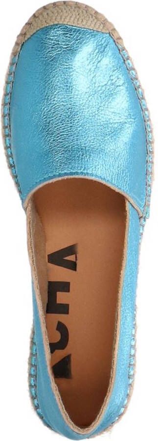 Sacha Dames Metallic blauwe leren espadrilles