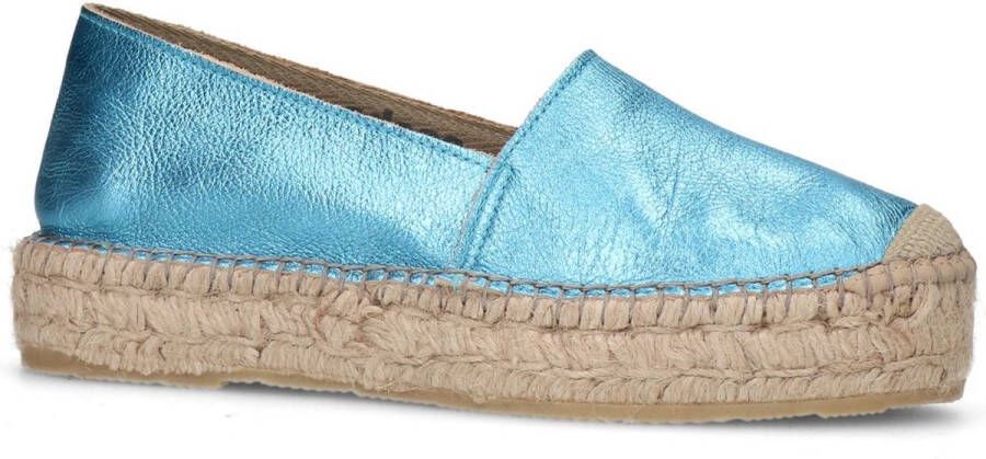 Sacha Dames Metallic blauwe leren espadrilles