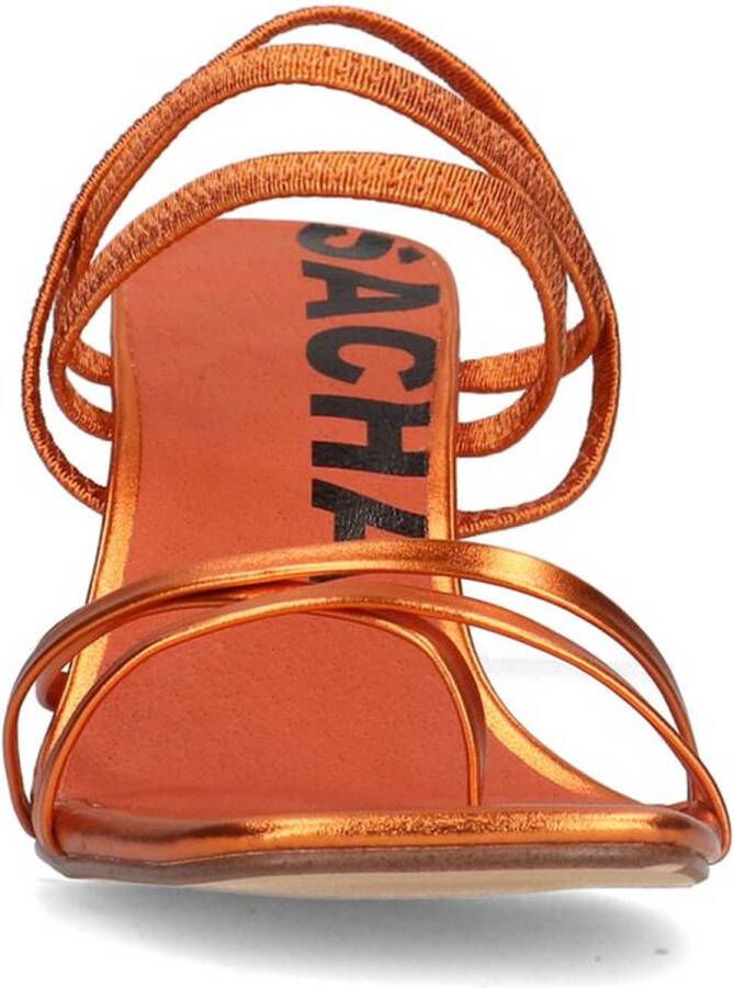 Sacha Dames Oranje metallic hak sandalen met bandjes