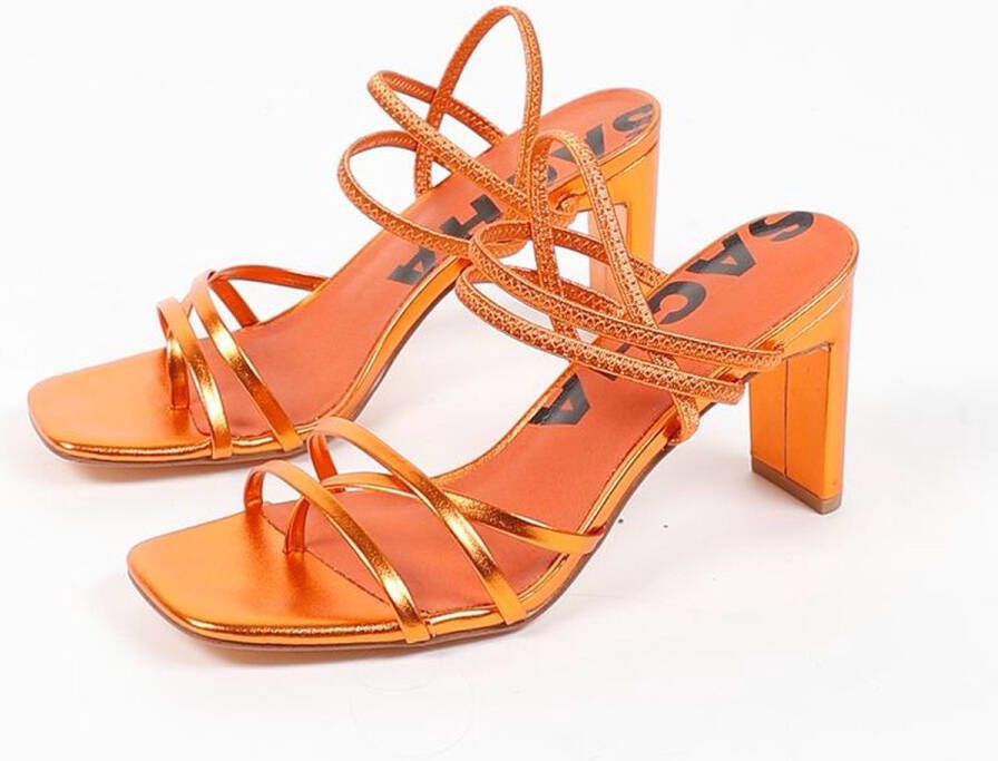 Sacha Dames Oranje metallic hak sandalen met bandjes