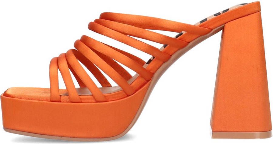 Sacha Dames Oranje satin sandalen met plateau hak