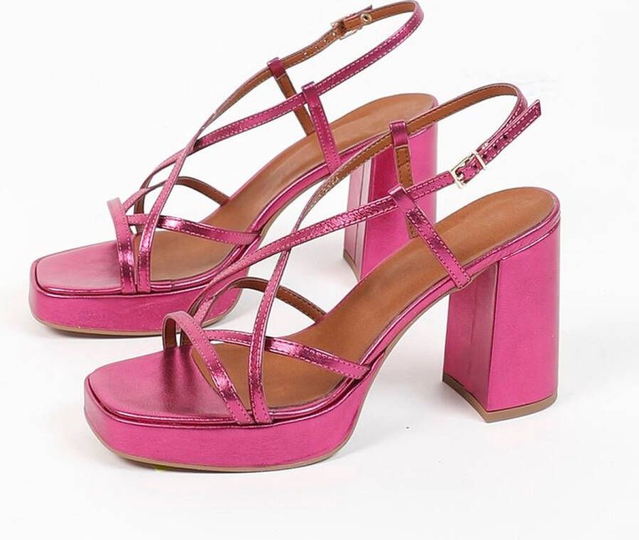 Sacha Dames Roze metallic sandalen met hak