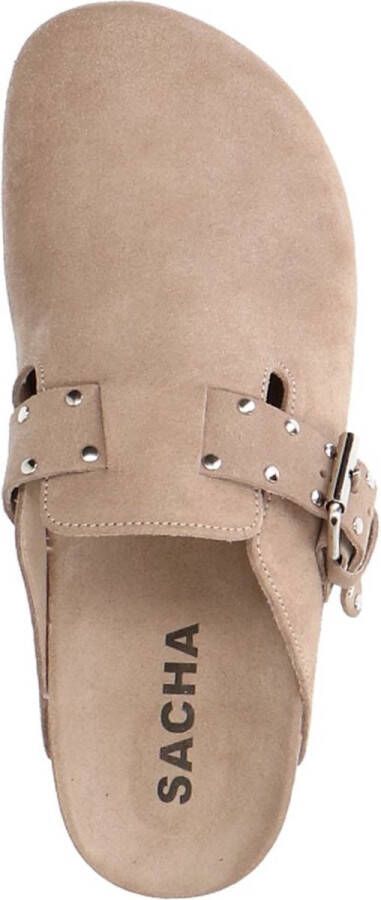 Sacha Dames Taupe leren clogs met studs