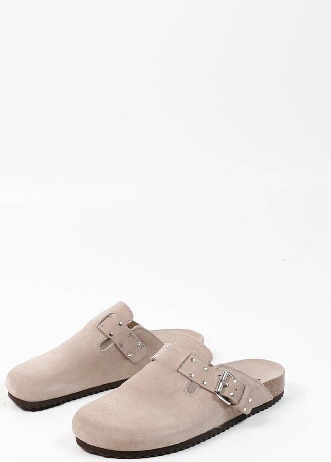 Sacha Dames Taupe leren clogs met studs