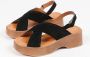 Sacha Dames Zwarte leren plateau sandalen - Thumbnail 5