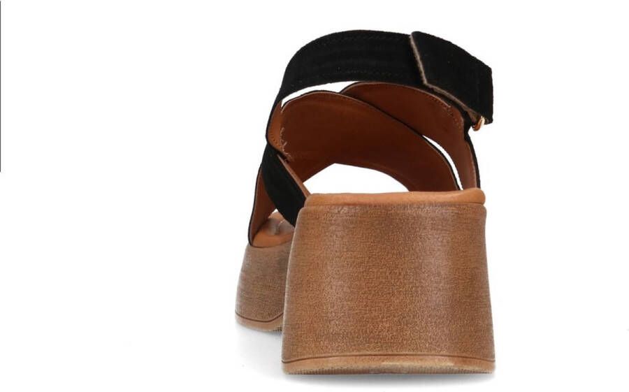 Sacha Dames Zwarte leren plateau sandalen