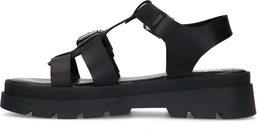 Sacha Dames Zwarte leren plateau sandalen