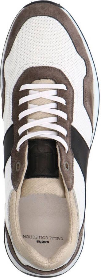 Sacha Heren Witte leren sneakers met bruine en zwarte details