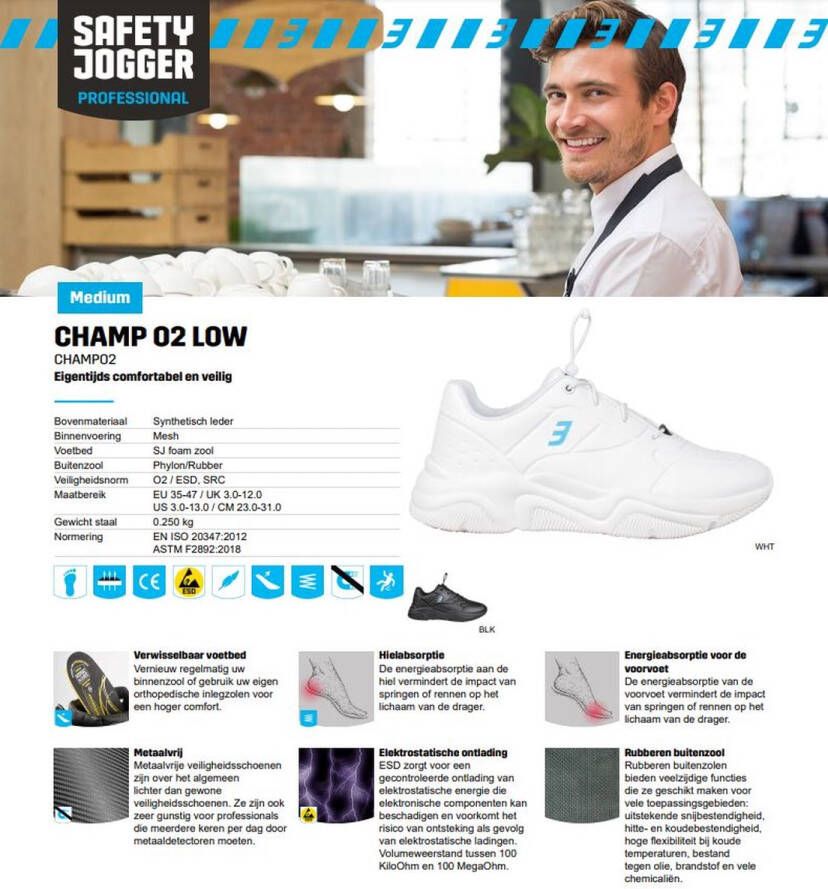 Safety Jogger Oxypas Champ O2 Low Sneaker SRC ESD Zwart –