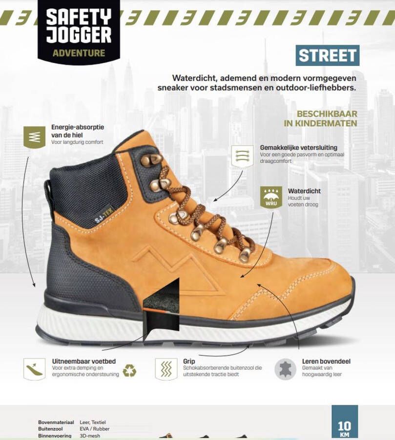 Safety jogger Street Hoge Wandelschoen Waterproof met extra grip Zwart