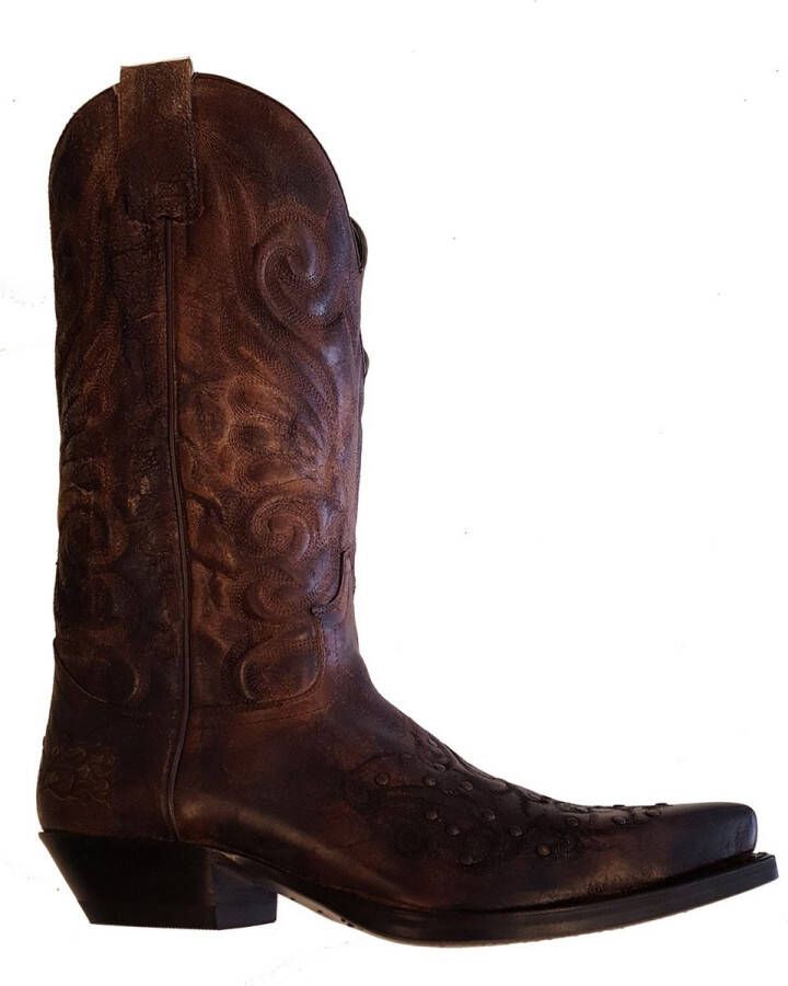 Sendra boots 11472 Cuervo Bruin Heren Laarzen Cowboy Western Boots Spitse Neus Schuine Hak Lederen Zool Sierstiksel Studs Vintage Look Echt Leer