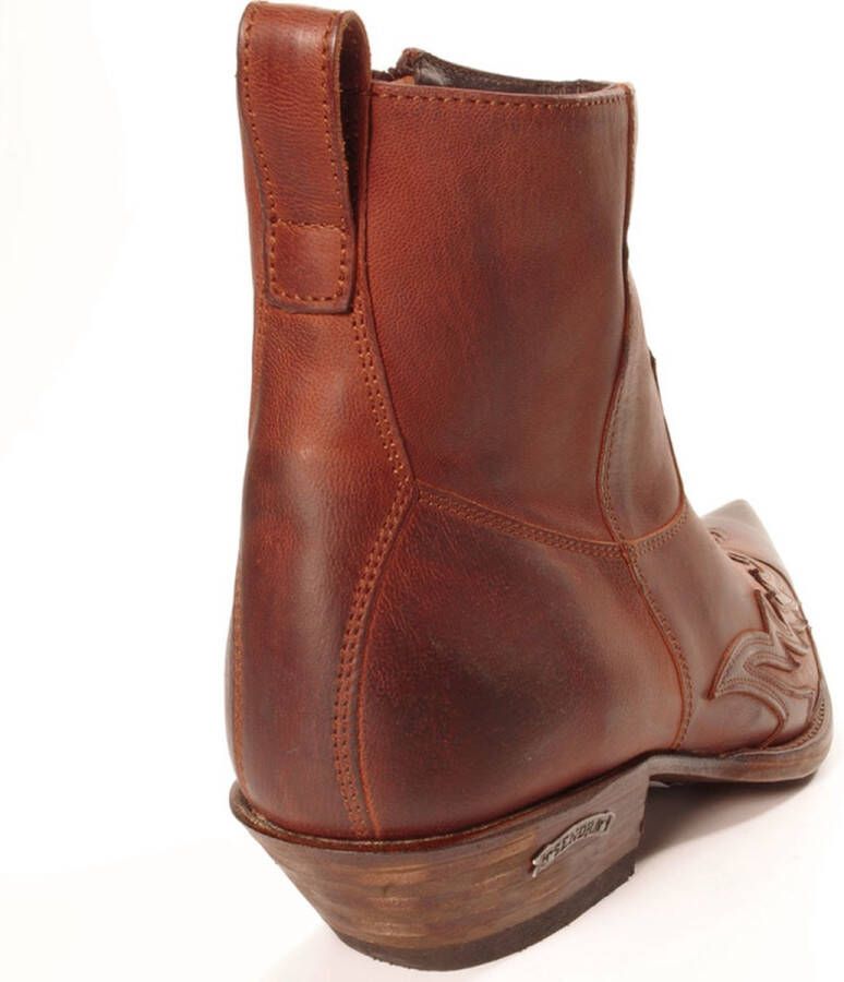 Sendra Boots 11783C Cuervo Cognac Handgemaakt Heren Cowboy Western Enkellaars Spitse Neus Ritssluiting Beetje Schuine Hak Echt Leer