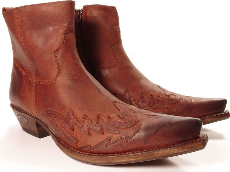 Sendra Boots 11783C Cuervo Cognac Handgemaakt Heren Cowboy Western Enkellaars Spitse Neus Ritssluiting Beetje Schuine Hak Echt Leer