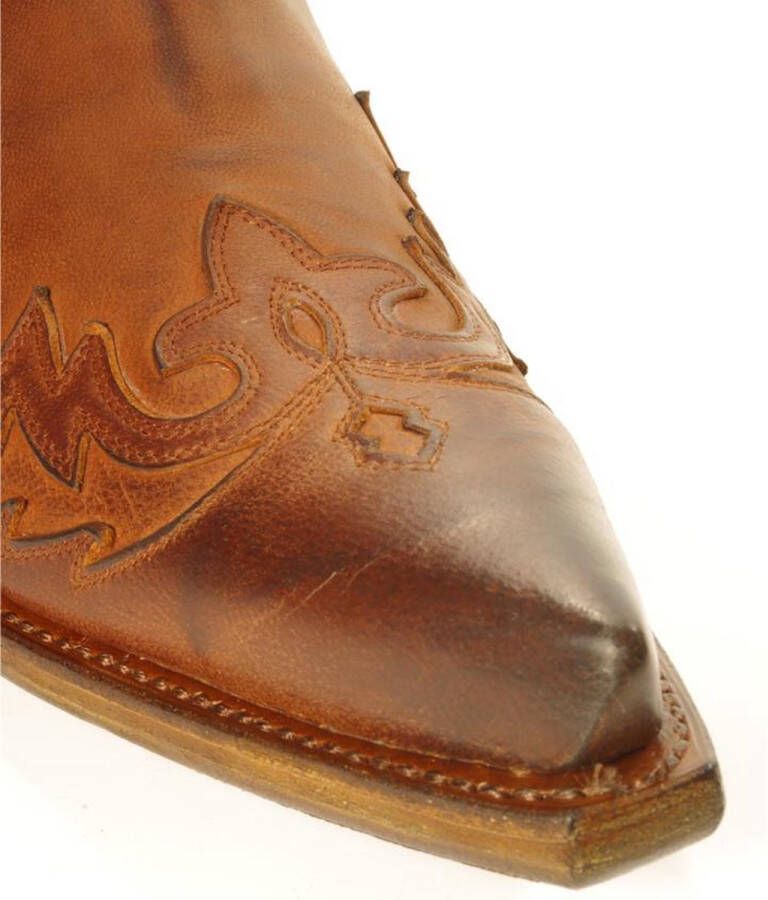 Sendra Boots 11783C Cuervo Cognac Handgemaakt Heren Cowboy Western Enkellaars Spitse Neus Ritssluiting Beetje Schuine Hak Echt Leer